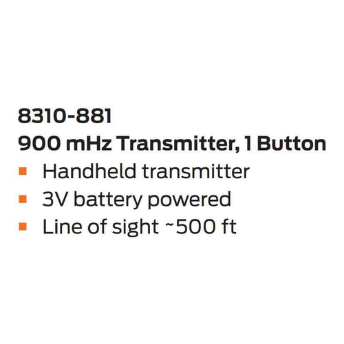 LCN 8310-881 Handheld Wireless Transmitter - 900 MHz 3-Volt Battery Powered with 500 Foot Range