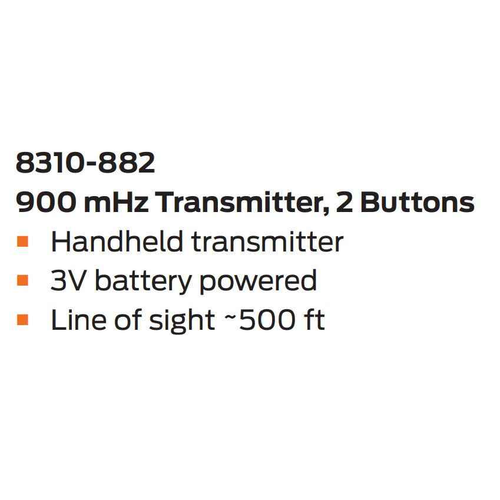 LCN 8310-882 Handheld Wireless Transmitter - 900 MHz 3-Volt Battery Powered 2-Button Touchless Actuator Remote