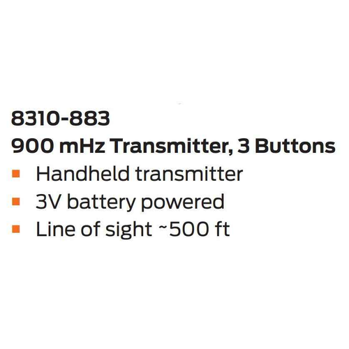 LCN 8310-883 Handheld Wireless Transmitter - 900 MHz 3-Button Touchless Actuator with 500 Foot Range