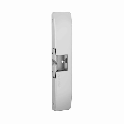 HES 9500 Surface Mounted Electric Strike for Rim Exit Devices, front view, Bright Stainless Steel finish