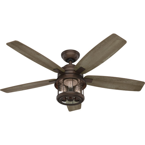 Hunter 52" 5 Blade Coral Bay Damp Rated Ceiling Fan with LED Light Kit and Handheld Remote