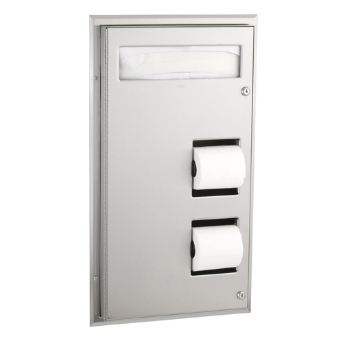 Bobrick B-347 Partition-Mounted Toilet Seat Cover Dispenser and Dual-Roll Dispenser