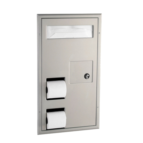 Bobrick B-3571 Partiton-Mounted Seat Cover Dispenser Disposal, 0.8-Gal. Toilet Tissue Dispenser – Accessible Design
