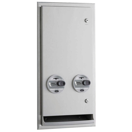 Bobrick B-3706T Recessed or Semi-Recessed Push-Button Napkin/Tampon Vendor, Token Operation