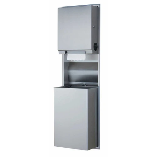 Bobrick B-3961 Convertible Roll Towel Dispenser/Waste Receptacle for 4" Wall-12-Gal.