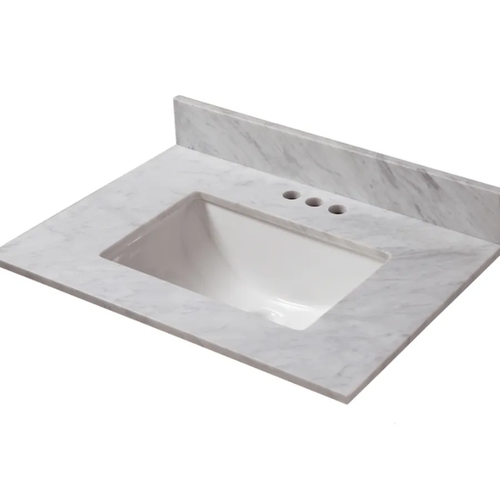 Cahaba CAVT0166 25 in. x 22 in. Carrara Marble Vanity Top with Trough Basin and 4 in. Faucet Spread