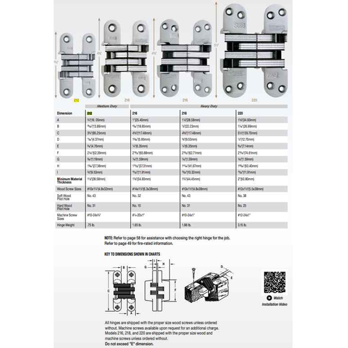 SOSS 212 Series Invisible Hinge for 1-1/8" to 1-3/8" Wood or Metal Doors