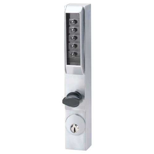 Dormakaba Simplex 3001 Narrow Stile Pushbutton Lock with Thumbturn and Key Override, 626 Satin Chrome finish — front view