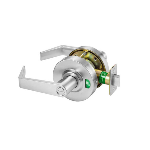 Accentra AUYPL02 YPL Series Grade 1 Privacy Cylindrical Lock with Visual Status Indicator, Augusta lever, satin chrome finish, green/red icon indicator shown