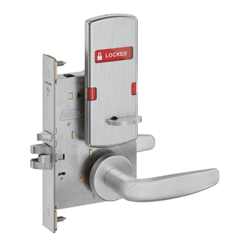Schlage L9050 - Entrance/Office 07 Lever Mortise Lock - Grade 1 Non-Deadbolt Function Single Cylinder Keyed Lever Lock, Indicator with Text, Interior Indicator "Locked/Unlocked"