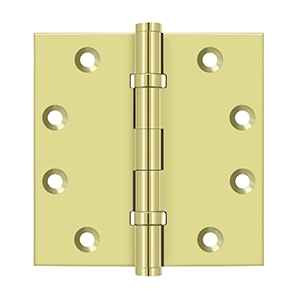 Deltana DSB45B 4-1/2" x 4-1/2" square corner hinge with ball bearings, pair, Polished Brass finish, front view