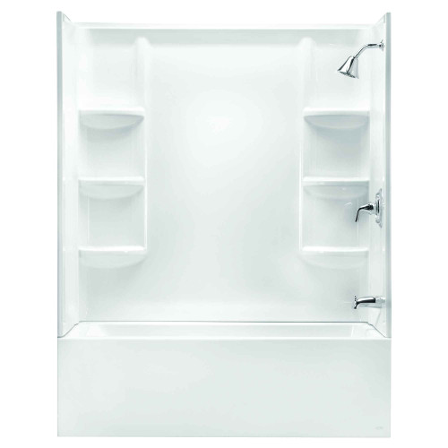 American Standard Studio 60x32x60 Bath Wall Set in Arctic White, right-hand drain, with built-in corner shelves and chrome tub/shower trim - AMS-2946BW