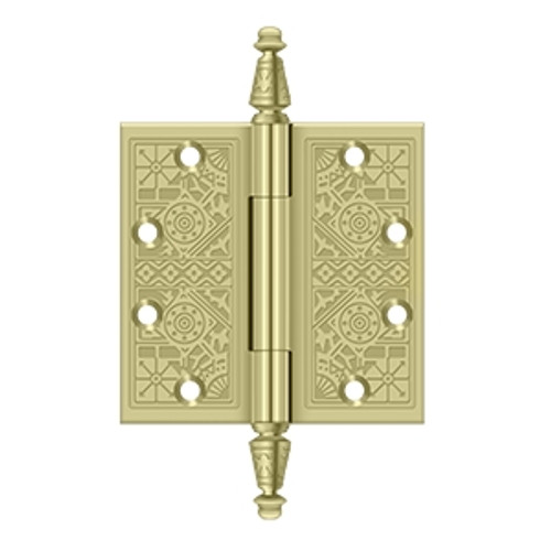 Deltana DSBP45 Ornate Hinge, 4-1/2" x 4-1/2" Square Corners, Solid Brass (Pair)