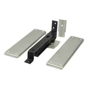 Deltana DASH95 Double-Action Spring Hinge with Solid Brass Cover Plates — Brushed Nickel finish, component layout view