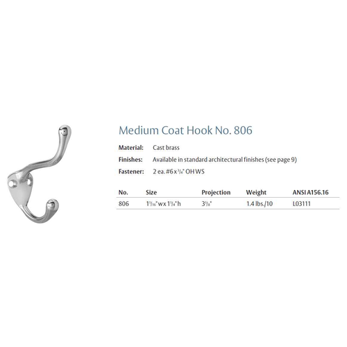 Rockwood 806 Medium Coat Hook