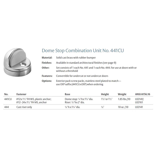 Rockwood 441CU Dome Stop Combination Unit