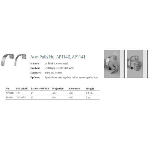 Rockwood AP1141 Arm Pull, 1-1/2" to 3/4" Pull Width