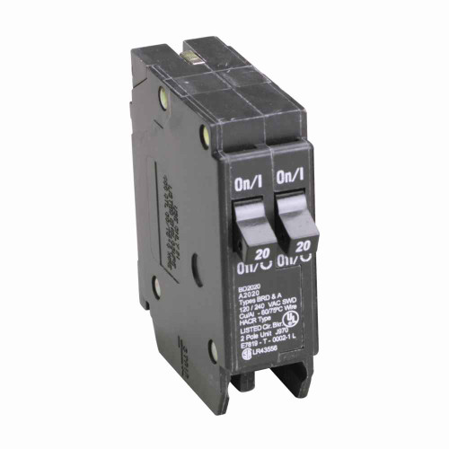 Eaton Eaton BR thermal magnetic ,Type BD 1-Inch CTL plug-on ,Includes rejection tab feature,20-20 A,10 kAIC,Single-pole,120V,BD,#14-4 AWG Cu/Al,BD,Type BR Loadcenters