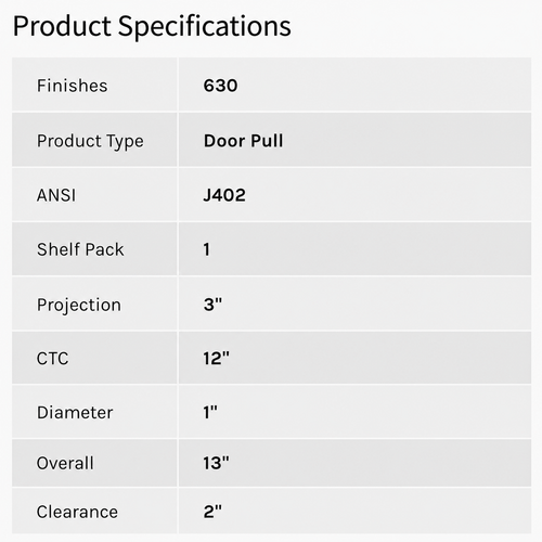 Don-Jo 1170 Door Pull, 13" Overall, 3" Projection, 2" Clearance, Satin Stainless