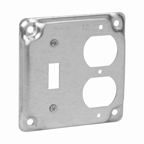 Crouse-Hinds Eaton series Square Surface Cover, 4", Raised surface, Steel, For one toggle switch and one duplex receptacle, 5.5 cubic inch capacity
