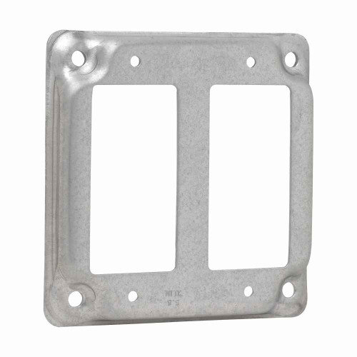 Crouse-Hinds Eaton series Square Surface Cover, 4", Raised surface, Steel, For two GFCI receptacles, 5.5 cubic inch capacity