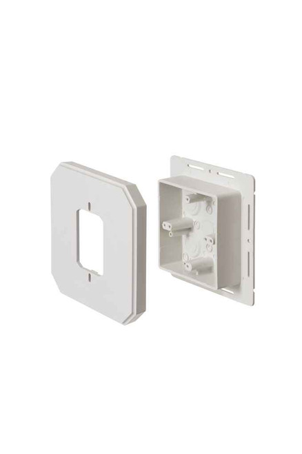Arlington Industries Works on all siding types. Before or after siding is up, Mounting holes on inside of box. Textured paintable surface. NM cable connector provided. 6-1/2 x 6-1/2 mounting surface. Provides a .895 J-channel. 24.5 cubic inch box. Wi