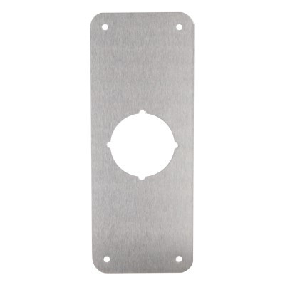 Don-Jo RP 13509 Remodeler Plate 9 x 3-1/2 inch 0.032 Gauge with Centered Hole Only, Satin Stainless Steel finish, front view