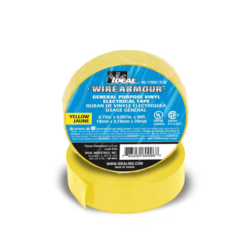 Ideal Industries Electrical Vinyl Tape 3/4 Inch 600V Primary Insulation Yellow General Purpose