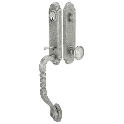 Emtek 461121 Monolithic San Carlos Grip Entrance Handleset, Wrought Steel Tubular, Single Cylinder - Satin Steel finish, full set front view