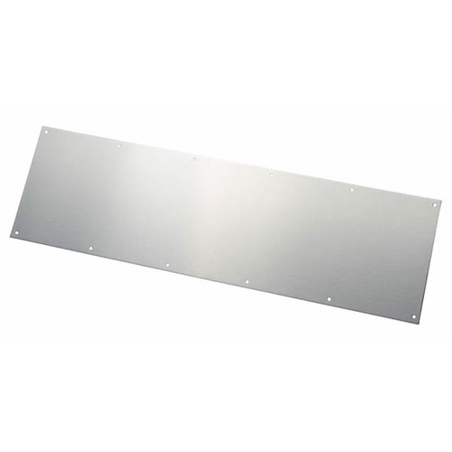 Rockwood K1050 Standard Duty Kick Plate in US32D Satin Stainless finish, flat product view showing countersunk screw holes along perimeter