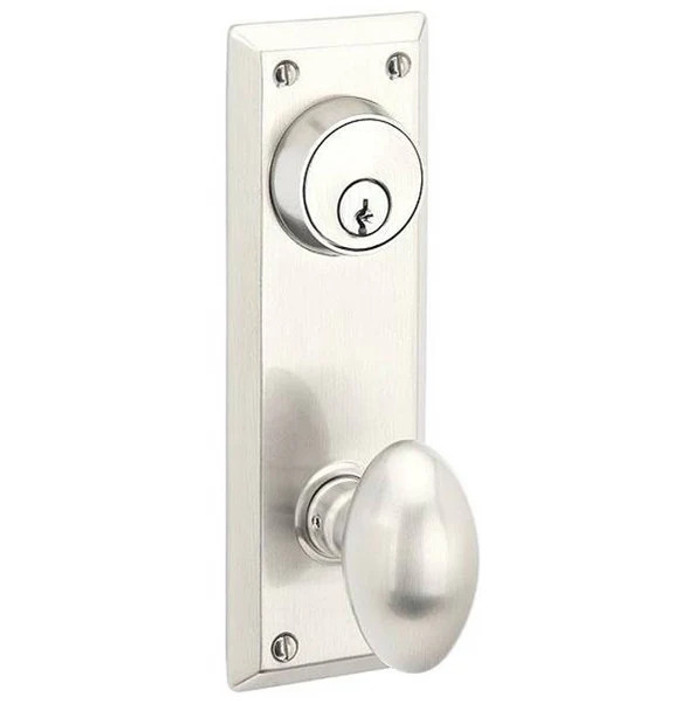 Emtek 8080 Quincy 3-5/8" C-to-C Keyed Sideplate Lockset, Passage/Single Keyed - Brass Tubular EMTEK-8080