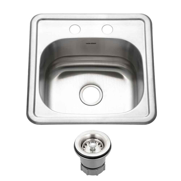 Houzer 1515-6BS Hospitality 15" Stainless Steel Drop-in Topmount 2-hole Bar & Prep Sink Houzer 1515-6BS Hospitality 15" Stainless Steel Drop-in Topmount 2-hole Bar & Prep Sink