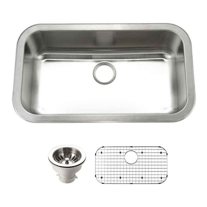 Houzer BSG-3018 Belleo 32" Stainless Steel Drop-in Topmount Single Bowl Kitchen Sink with Strainer & Grid