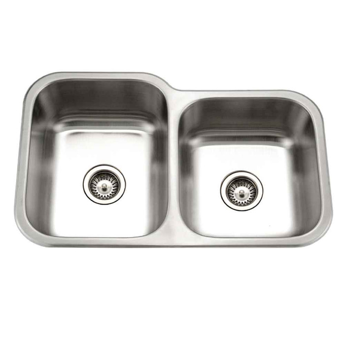 Houzer MEC-3220S Medallion Classic 32" Stainless Steel Undermount 60/40 Double Bowl Kitchen Sink with Strainers