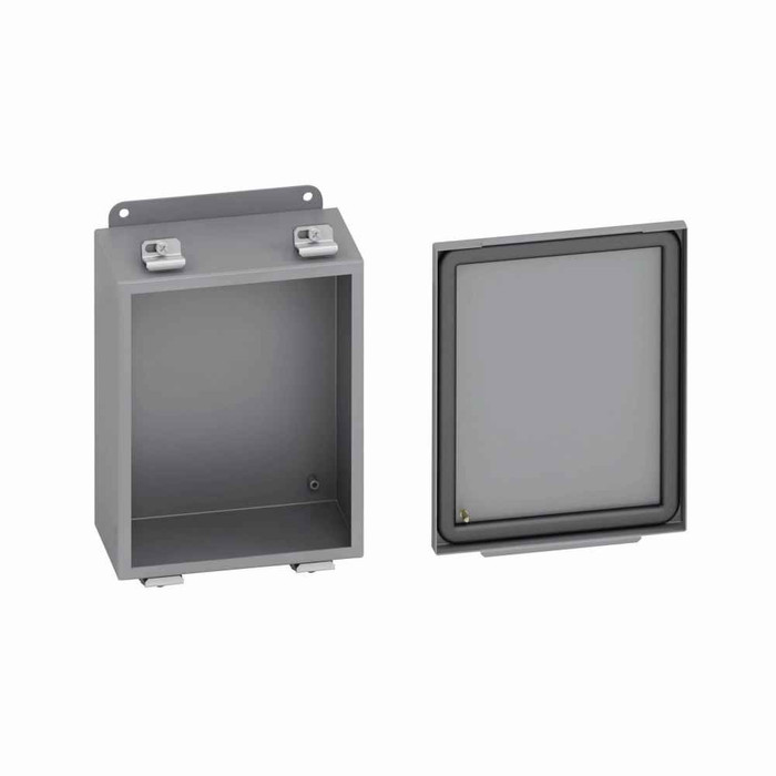 B-Line Eaton series JIC panel enclosure, 10" height, 4" length, 8" width, 4, Hinged cover, 4CHC enclosure, Wall mount, Small single door, External mo