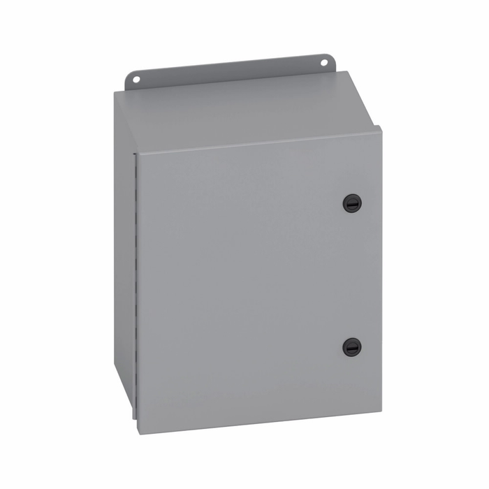 B-Line Eaton series JIC panel enclosure, 12" height, 8" length, 12" width,  4, Hinged cover, 4QT enclosure, Wall mount, Small single door, External mo