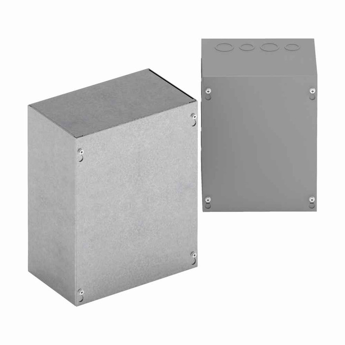 B-Line Eaton series Type 1 junction boxes, 12" height, 4" length, 12" width, 1, Screw cover, SC enclosure, Surface mounted, Small single door, 5 side