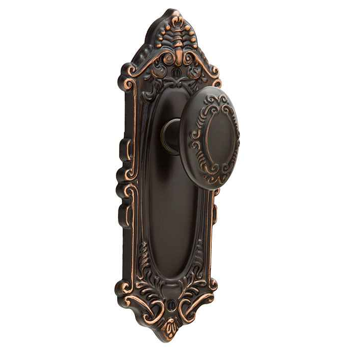 Emtek 8203 Victoria 7-3/4" Non-Keyed Sideplate Lockset, Privacy - Brass Tubular