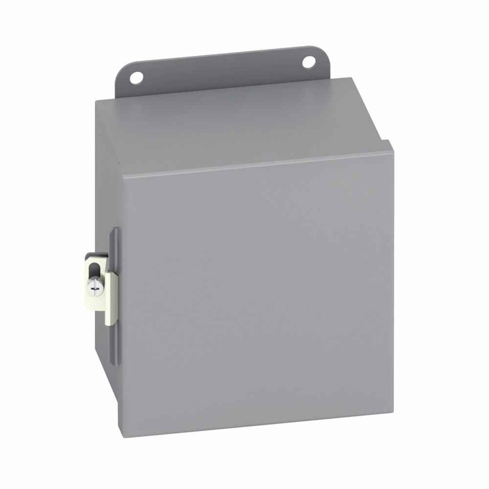 B-Line Eaton series JIC panel enclosure, 14" height, 6" length, 8" width, 12, Hinged cover, 12CHC enclosure, Wall mount, Small single door, External