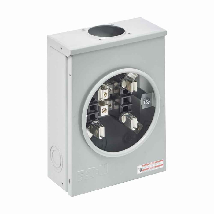 B-Line Eaton series single meter sockets, KOs top provision, 200 A, Overhead, 4 jaws, Ring type, 3, Steel, ANSI 61 paint, Front, 1 pole, 3 wires, #6 -