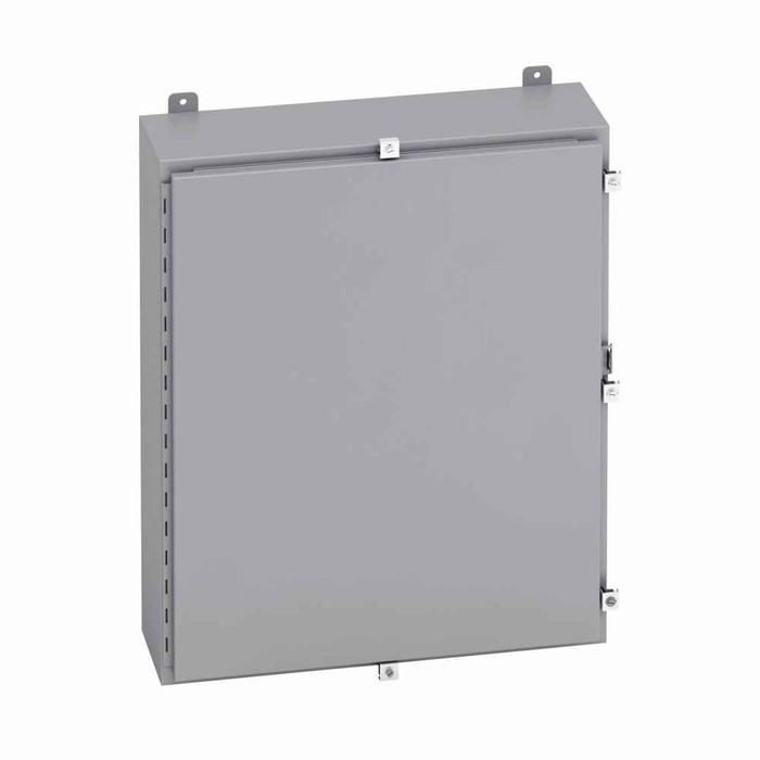 B-Line Eaton series wall mounted panel enclosure, 24" height, 6" length, 12" width, 4, Hinged cover, 4 enclosure, Wall mount, Medium single door, Ext