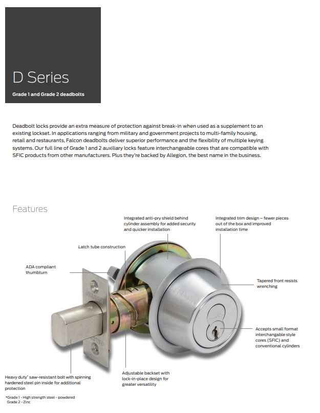 Falcon D241 Grade 2 Single Cylinder Deadbolt | ZenSupply