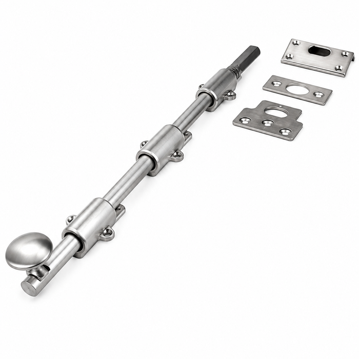 Don-Jo 1639 Dutch Door Bolt, 36" x 1-5/8", Brass, with Rim, Mortise & T-Strikes
