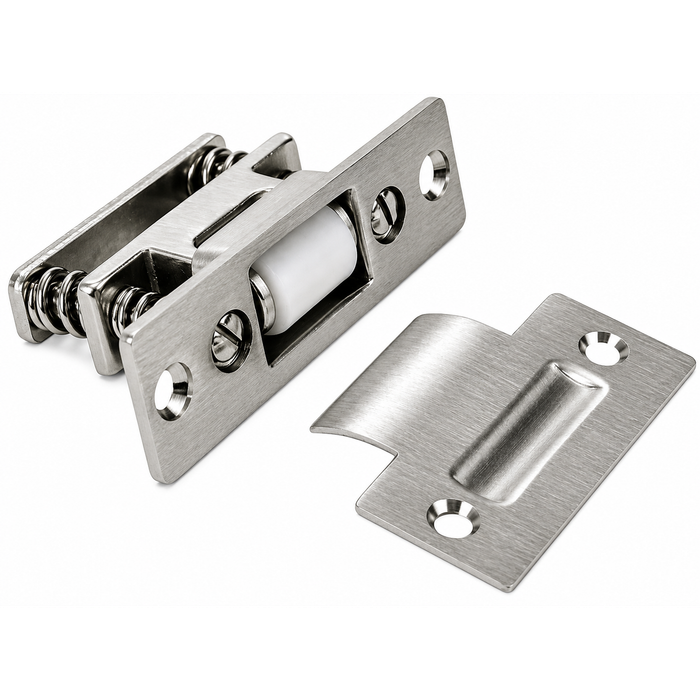 Don-Jo 1704 Magnetic Catch — 3-3/8" Length, 1-5/8" Width, Cast Brass with Silent Nylon Roller