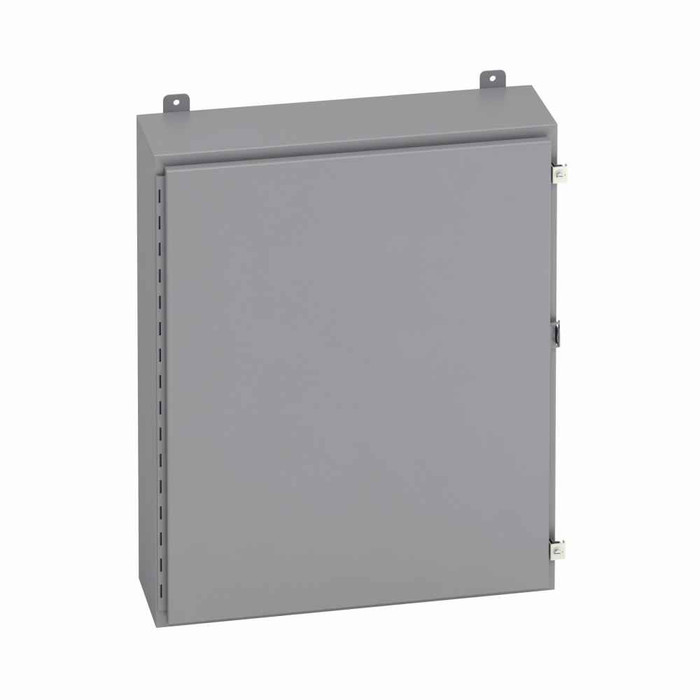 B-Line Eaton series wall mounted panel enclosure, 36" height, 12" length, 24" width, 12, Hinged cover, 12 enclosure, Wall mount, Medium single door,