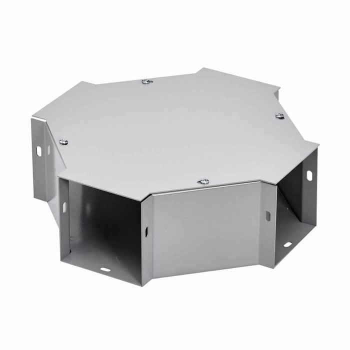 B-Line Eaton series wireway cross fitting, Lay-in, Wireway cross fitting, 1, Steel, ANSI 61 gray painted, 4" X 4"