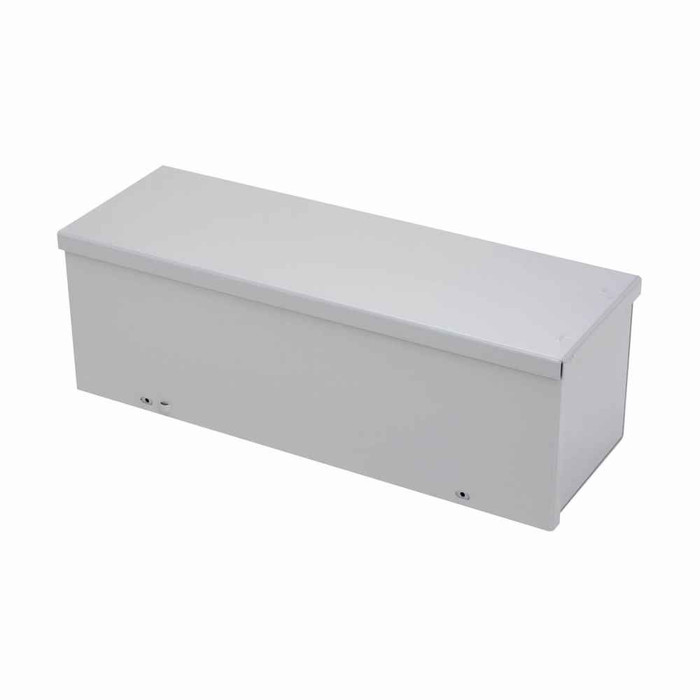 B-Line Eaton series wiring trough, 4" height, 18" length, 4" width, GRT wiring trough, Embossed thru holes, 5 bottom knockouts, Screw cover, 3R, Stee