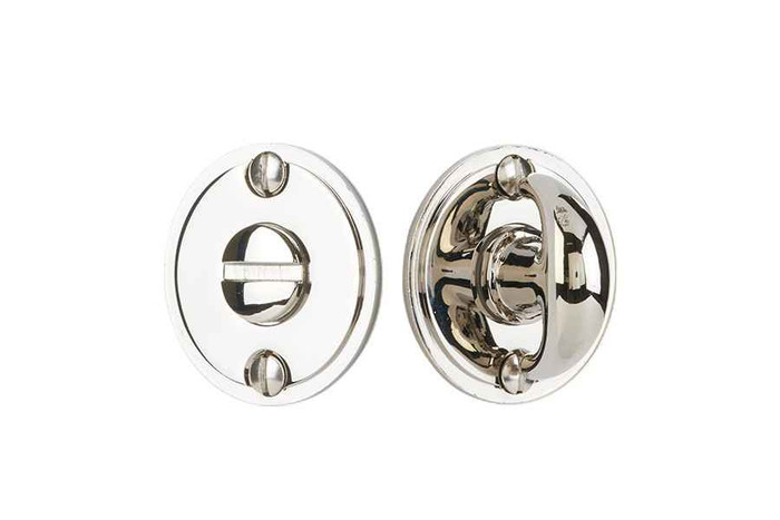 Emtek 828TP Classic Thumbturn Privacy Bolt in Polished Nickel - Lifetime (US14) — front and back views