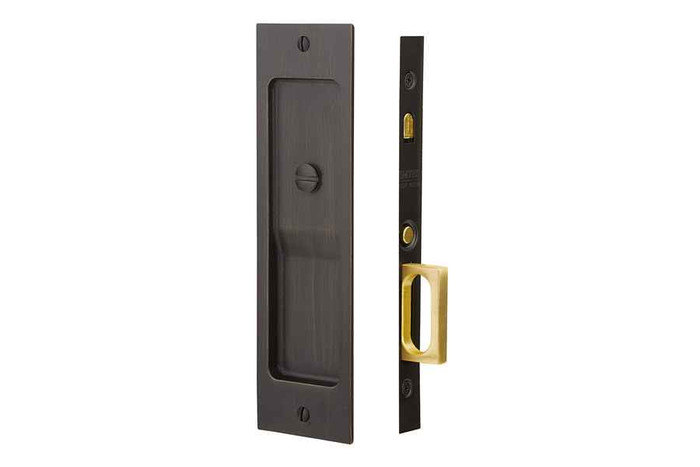 Emtek Emtek Sandcast Bronze Rustic Modern Rectangular Pocket Door Mortise Locks (2-1/2" x 8-1/2") SB-RUSTIC-MODERN-RECT-POCKET-DOOR-MORTISE-LOCKS
