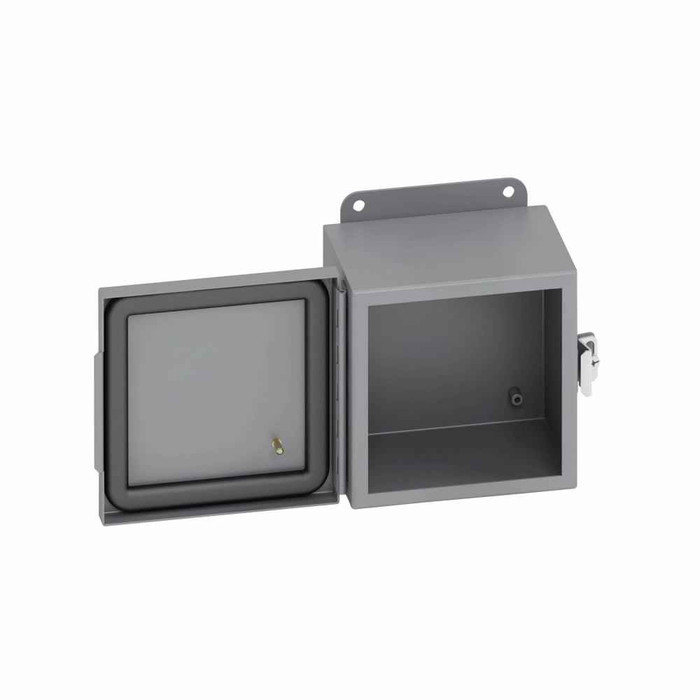 B-Line Eaton series JIC panel enclosure, 6" height, 3" length, 4" width, 4, Hinged cover, 4CHC enclosure, Wall mount, Small single door, External mou